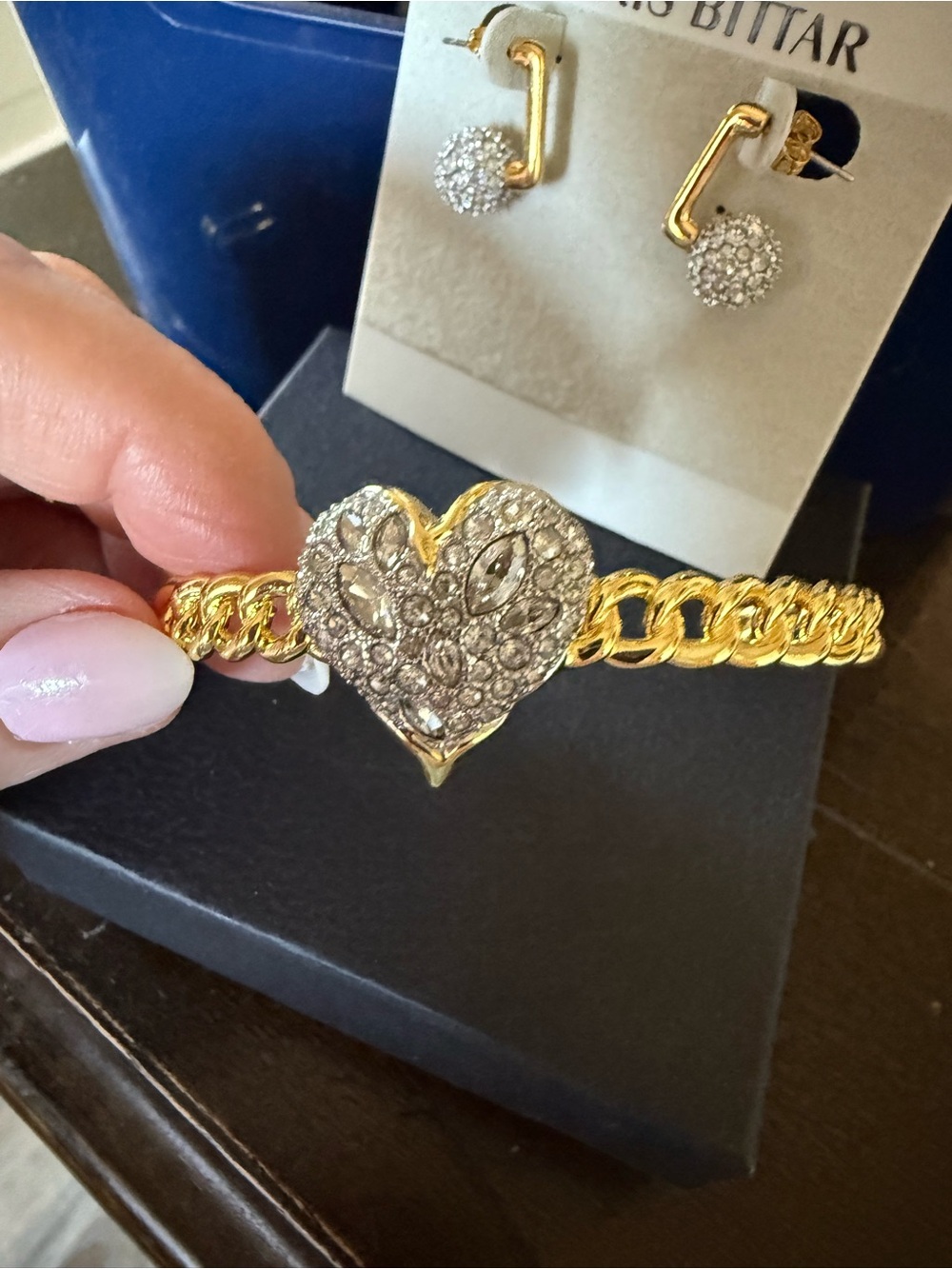 Alexis Bittar Gold-tone Crystal Heart Bracelet and Stud Earrings Set - Picture 3 of 5